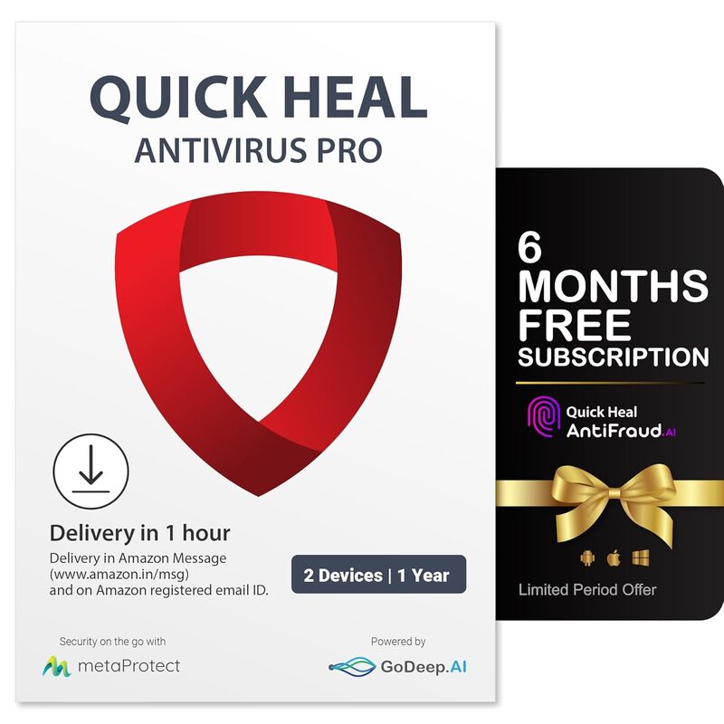 Quick Heal Antivirus Pro 2 Devices 1 Year AI Security for Windows PC