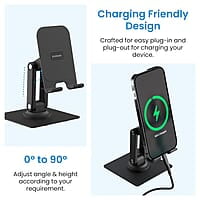 Ambrane 360° Rotation, Foldable Design Mobile Stand with Stable Metalic Round Base, Multiple Height & Angle adjustments Compatible with Smartphones, Tablets, Kindles & iPad Twistand 360