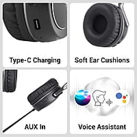 ZEBRONICS DUKE 2 Wireless Headphone, Supports Bluetooth, Dual Pairing, Deep Bass, up to 60h Battery Backup, AUX, Environmental Noise Cancellation, Gaming Mode, Now with Type C Charging