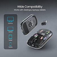 Portronics Toad 5 Transparent Bluetooth Mouse with 2.4 GHz & BT 5.3 Dual Wireless, Rechargeable, RGB Lights, Connect 3 Devices, Sleek Design for Laptop, Smartphone, Tablet