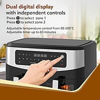 AGARO Imperial Dual Basket Digital Air Fryer, Independent 4.5L Basket, 10 Preset Cooking Modes, 360° Air Circulation, Convection, Digital Touch Display, 2400W