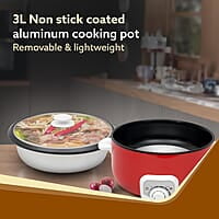 AGARO Regal Electric Multi Cooking Pot, 3L, 1200W, Steamer, Fryer, Aluminium Pot, Glass Lid