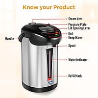 KENT Hot Pot Auto Electric Kettle With Water Dispenser 4L Storage Capacity 750W Appliance to Ensure Super Fast Boiling SS Inner Pot & Plastic Outer Body Reboil Feature Overheating Protection Silver
