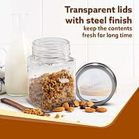 AGARO Elegant Cube Jar 310 ml, Steel Lid, Storage Glass Container Pack of 6