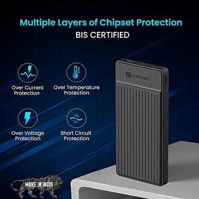 Portronics 2253 Luxcell B 12 10K Power Bank – 10000mAh | 12W Charging  | Black
