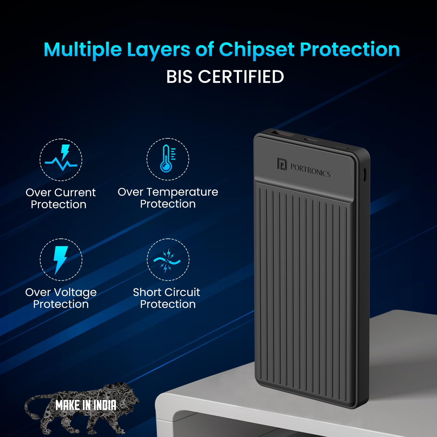 Portronics 2253 Luxcell B 12 10K Power Bank – 10000mAh | 12W Charging | Black