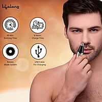 Lifelong Rechargeable Nose and Ear Trimmer; 40 minutes Runtime and Washable For Men, Woman Ear Hair Trimmer