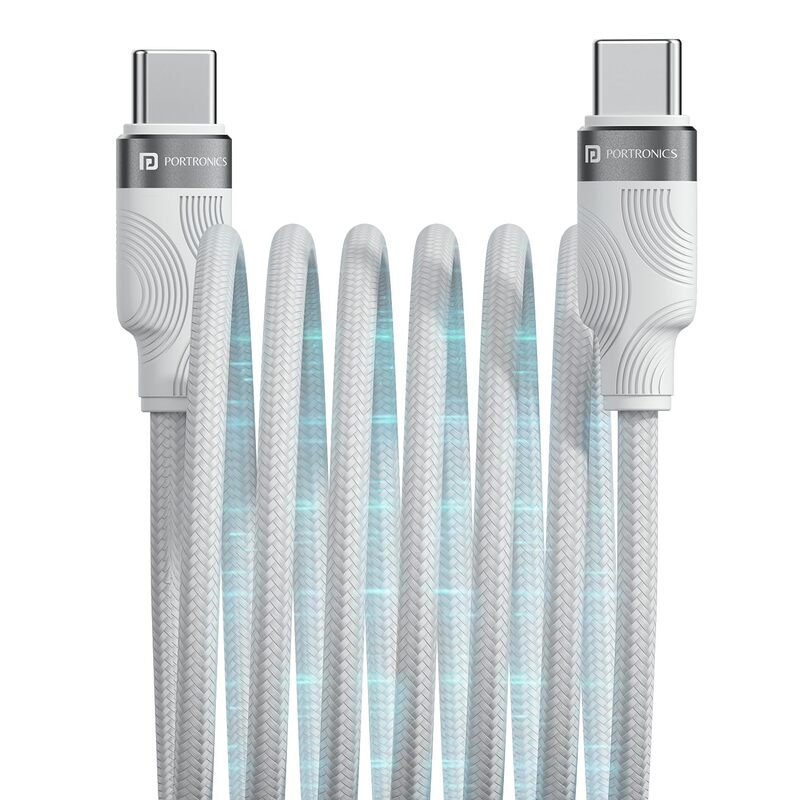 Portronics Maglink C – 60W Type-C Coiled Cable, White. Durable, flexible design for fast charging and data transfer. Ideal for travel, compatible with various devices. Tangle-free and efficient.