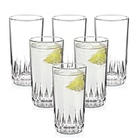 Treo by Milton Acme Cool Glass Tumbler Set of 6, 320 ml Each, Transparent | Dishwasher Safe | Serve Juices | Cold Drinks | Milkshake | Falooda | Water | Cocktails | Mixed Drinks