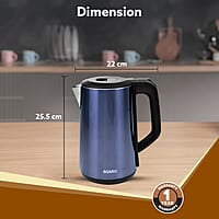 AGARO Insignia Electric Kettle, 1.8L, Double Layered Kettle, 100% Stainless Steel Inner Blue