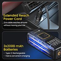 Portronics VAYU 9.0 Tyre Inflator – 6000mAh Portable | Rechargeable + Wired | USB Output | Black