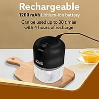 AGARO Elite Rechargeable Mini Electric Chopper, Food Grade Bowl, Stainless Steel Blades 250 Ml