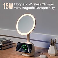 Portronics MOVO II 3-in-1 Wireless Charger with 5W Bluetooth Speaker & Makeup Mirror | 15W | White