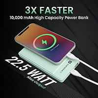 Portronics Luxcell B 10K 10000 mAh 22.5W Fast Charging Power Bank, Ultra Slim Power Bank with Mach USB-A Output, Type C PD Output