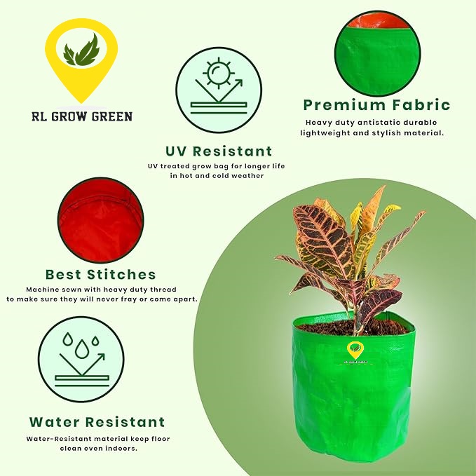 HDPE UV Plant Grow Bags, 12 x 12 inch,  Green, for Terrace Gardening and Fruit Plants(MultiPack)