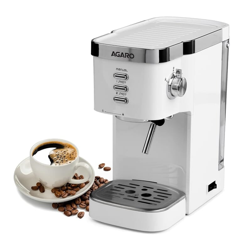 AGARO Regency Espresso Coffee Maker, Adjustable Pressure up to 20 Bars 1.2L Removable Water Tank, 1350W, White