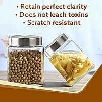 AGARO Elegant Cube Jar 580 ml, Square Shaped, Transparent Lid  Pack of 2.