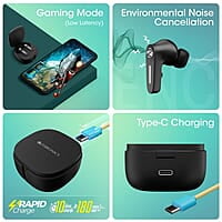 Zebronics Sound Bomb 7 Bluetooth TWS in Ear Earbuds with 40H Playtime, ENC Mic, Rapid Charge, Upto 50ms Gaming Mode, Flash Connect, Voice assistant, Smooth Touch Control, BT v5.2, Type C