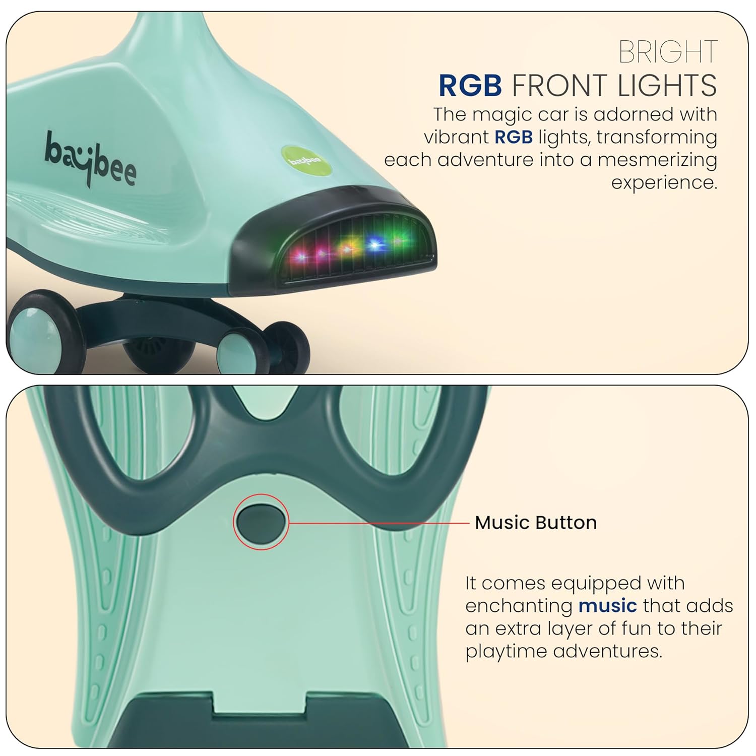 Baybee Primo Kids Magic Swing Cars for Kids-Green