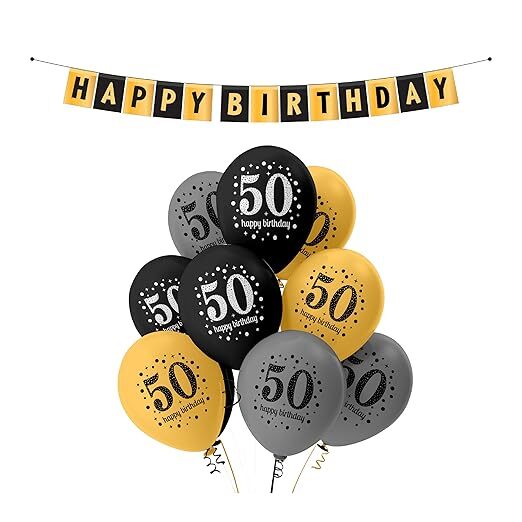 Happy 50th Birthday Combo Kit with 30pcs Printed Balloons 1 Banner Pack of 31pcs