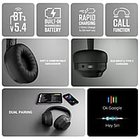 ZEBRONICS Duke Plus, Wireless Over Ear Headphone with ANC, ENC, Gaming Mode, Dual Pairing, Rapid Charge, Upto 70* Hours Backup, Bluetooth v5.4, AUX, Comfortable Earcushion, Deep Bass