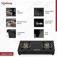 Lifelong 2 Burner Gas Stove Top for Kitchen - Automatic Ignition Cooktop Modern Glass Stove for Modular Kitchen, ISI Certified