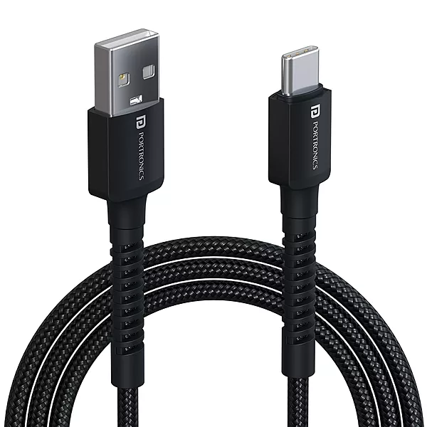 Portronics Konnect X – USB to Type-C Cable, 3A, 1M Black, fast charging, durable design, compatible with various devices, perfect for data transfer and charging, sleek and stylish.