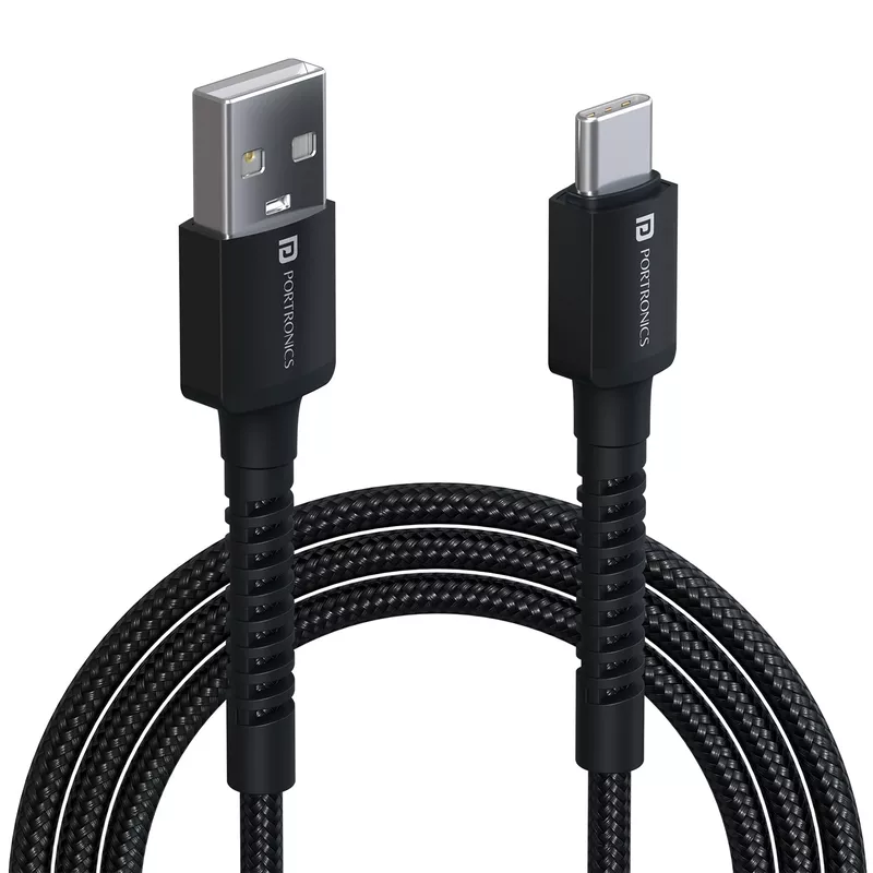 Portronics Konnect X – USB to Type-C Cable, 3A, 1M Black, fast charging, durable design, compatible with various devices, perfect for data transfer and charging, sleek and stylish.