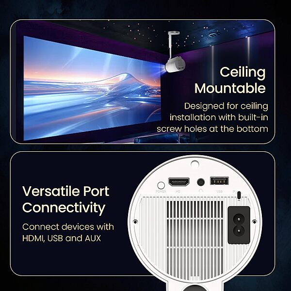 Portronics Beem 520 Projector – 1080p Full HD, 2200 Lumens, Compact Design | HDMI/USB Connectivity | Ideal for Home Theater, Movies & Presentations