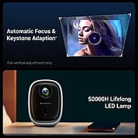 ZEBRONICS PIXAPLAY 53, Smart Vertical Projector, 3500 Lumens, 4K Support, 120 Inch Screen Size, Auto Focus, Auto Keystone, Bluetooth, HDMI, USB, WiFi, 1080p Support, APP Support, Miracast