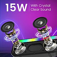 Portronics Plugs 3 Bluetooth Speaker – 15W | BT 5.3 | MIC | RGB | USB & SD | Black | 1 Year Warranty