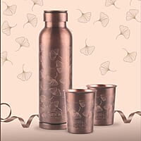 MILTON Copper Elegante Gift Set (1- Bottle, 940 ml and 2-Tumbler, 290 ml Each), Copper Petals