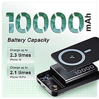Ambrane 10000mAh Magnetic Wireless Power Bank with Stand, 15W Wireless Fast Charging, Compact 22.5W PD Wired Charger, Compatible with iPhone 12/13/14/15 & Other Wireless Devices