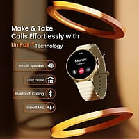 Ambrane 1.39'' LucidDisplay, Premium Aesthetics, Bluetooth Calling Round SmartWatch, Functional Crown, 500 NITS Brightness, 100+ Sports Mode with IP68, 100+ Watch Faces Rush