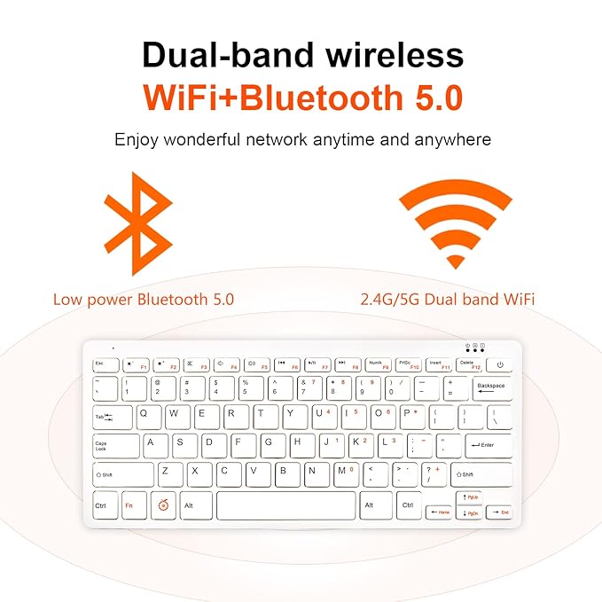Orange Pi 800 Mini PC Kit with 4GB RAM, 64GB EMMC, Official Keyboard, 800 Keyboard (Pi 800+5V4A Power Supply) With WiFi Connection, White