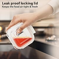 AGARO Elite Borosilicate Glass Lunch Box, 3pcs Set, 320ml Each, Office Tiffin Box with Bag Square