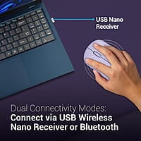 ZEBRONICS Pulse Wireless Mouse, Multi Connectivity, Dual Bluetooth, for Mac, Laptop, Computer, Tablet, 2.4GHz, 1200 DPI, Comfortable & Lightweight