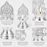 Sterling Silver Kamakshi Diya | Gaja Lakshmi Oil Lamp for Pooja & Temple Decor