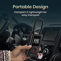 Portronics VAYU Tyre Inflator – 4000mAh Portable | Torch | Rechargeable | Black | 1 Year Warranty