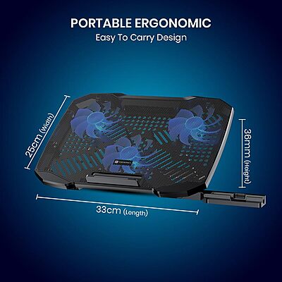 Portronics My Buddy AIR 4 Laptop Stand – Multi-Level | RGB Lighting | Cooling Fan | Black