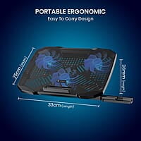 Portronics My Buddy Air 4 Laptop Cooling Pad with Triple Cooling Fans, Multi-Level Height Adjustable, Mobile Holder