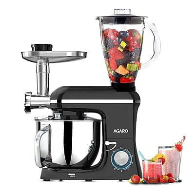 AGARO Regency Stand Mixer With Meat Grinder,1400W with 6L SS Bowl, 1.5L Blending Jar, 6 Speed With Pulse Function, 100% Copper Motor