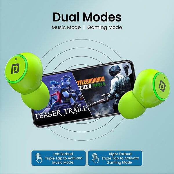 Portronics Twins S13 – TWS Earbuds, 24H Playtime, Green. Enjoy seamless connectivity, rich sound quality, and a stylish design. Perfect for music lovers and on-the-go lifestyles.