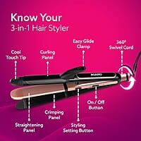 AGARO HS1119 3-in1 Hair Styler, Straightner, Crimper, Curler For Women