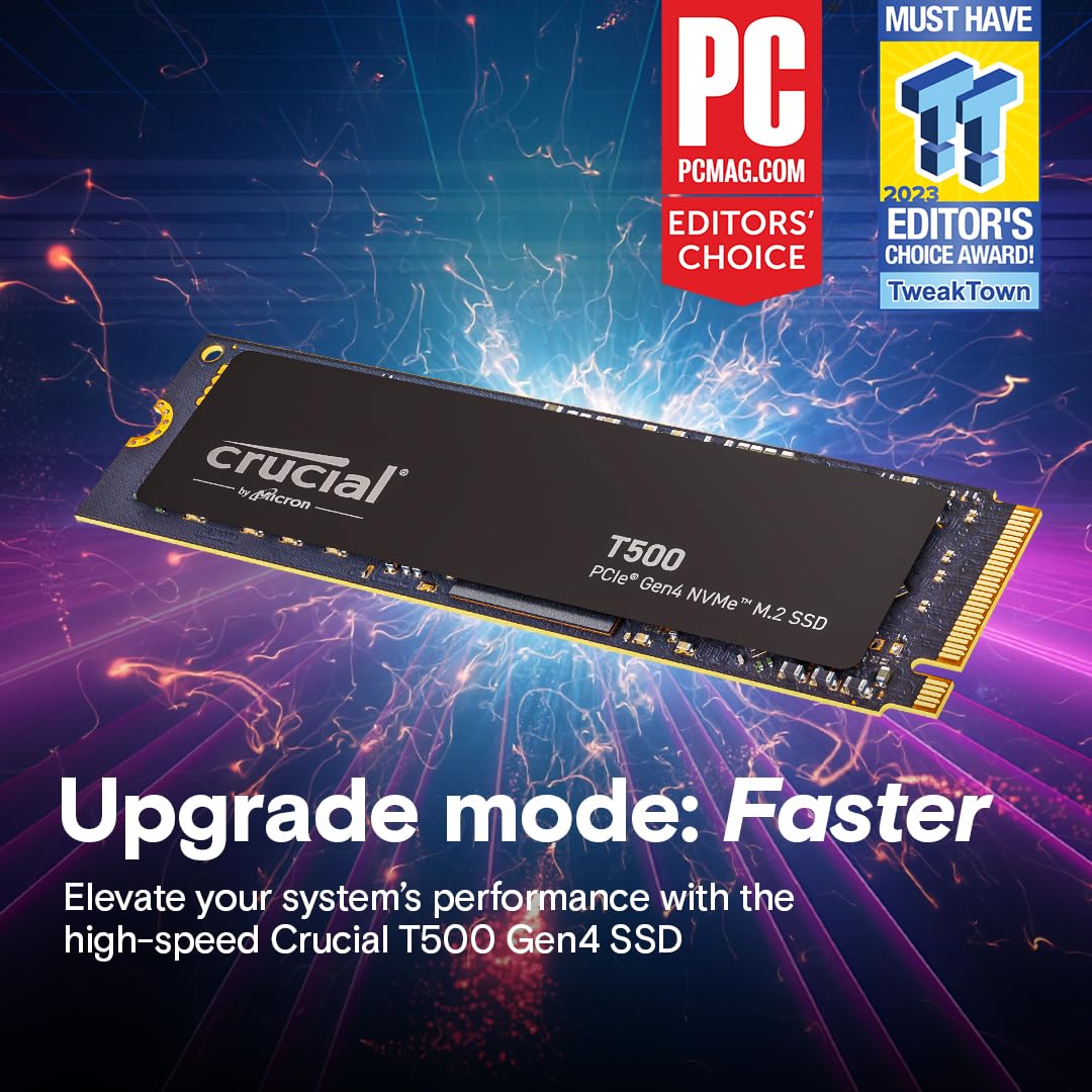 Crucial T500 Pro 1TB NVMe Gen4 SSD with Heatsink – M.2 2280 | Up to 7300MB/s