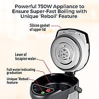 KENT Hot Pot Auto Electric Kettle With Water Dispenser 4L Storage Capacity 750W Appliance to Ensure Super Fast Boiling SS Inner Pot & Plastic Outer Body Reboil Feature Overheating Protection Silver