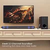 Portronics Pure Sound 108 – 160W 2.1 Soundbar offers immersive audio, sleek design, powerful bass, and seamless Bluetooth 5.3 connectivity.