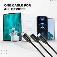 Ambrane Unbreakable 3 in 1 USB Fast Charging Cable with Type C, Lightning, Micro USB Port with 2.1 A