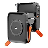 Ambrane 4-in-1 Power Bank, Charger, Magsafe Wireless Charger with Inbuit Cable for MacBook/Type C Laptop, iPhone & Android All-in-1 Device, 65W Fast Charging 15000mAh