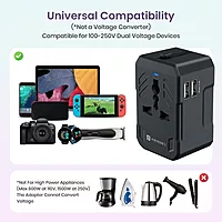 Portronics Juicemate 2 Universal Travel Adapter – Dual USB-A 12W Output | Black